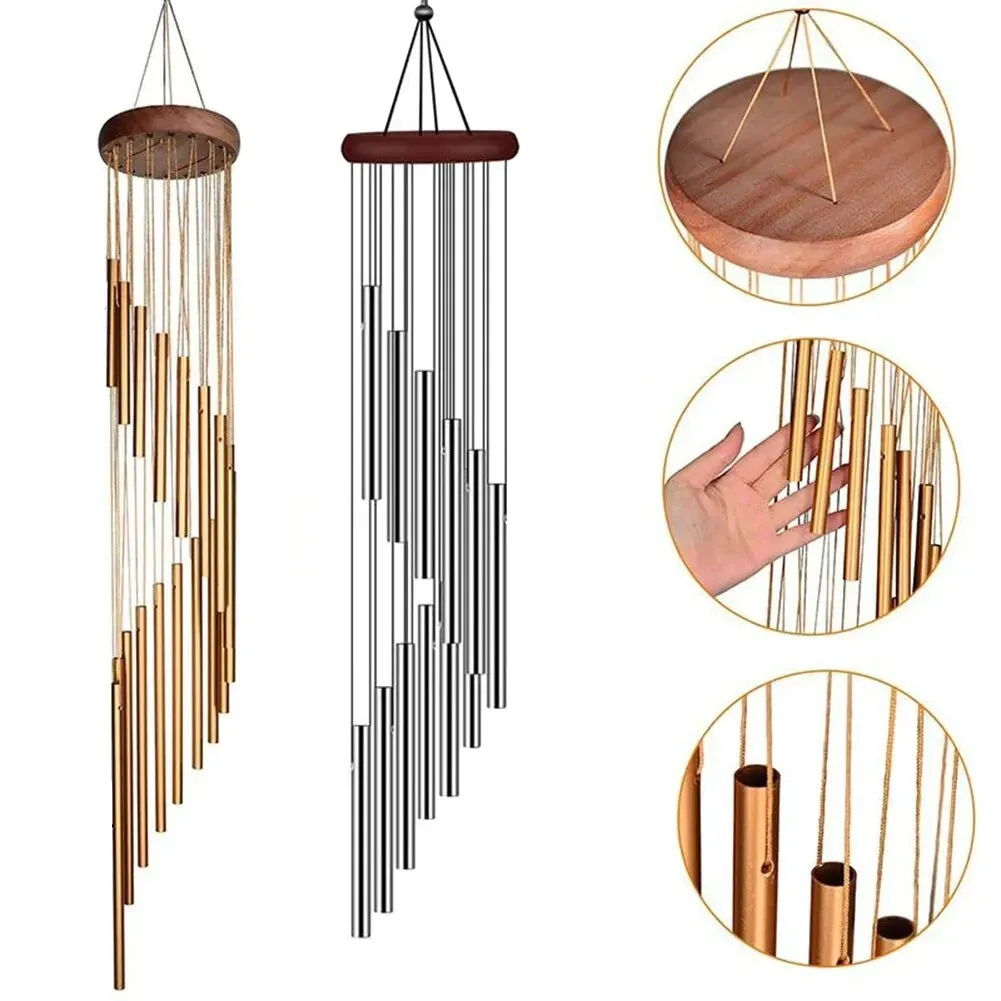 12 Tube Aluminum Wind Chimes with Hook Gold Silver Bells for Outdoor Decor Weddings Parties Memorials 1 Piece
