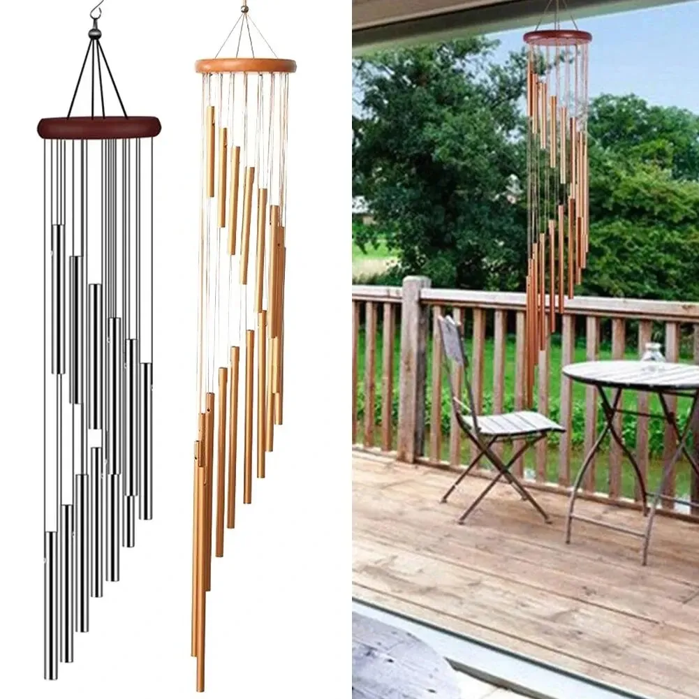 12 Tube Aluminum Wind Chimes with Hook Gold Silver Bells for Outdoor Decor Weddings Parties Memorials 1 Piece