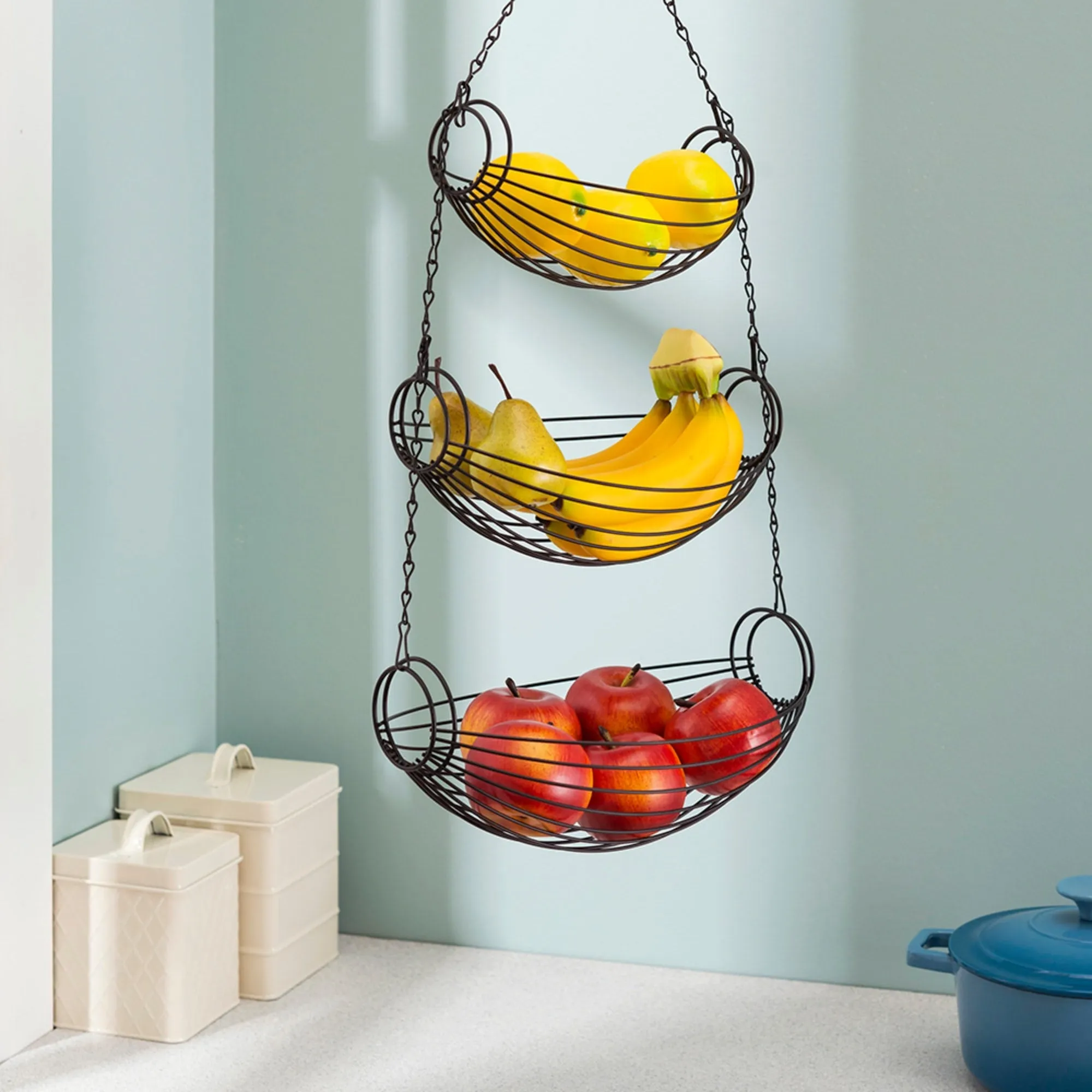 3-Tier Black Oval Hanging Basket