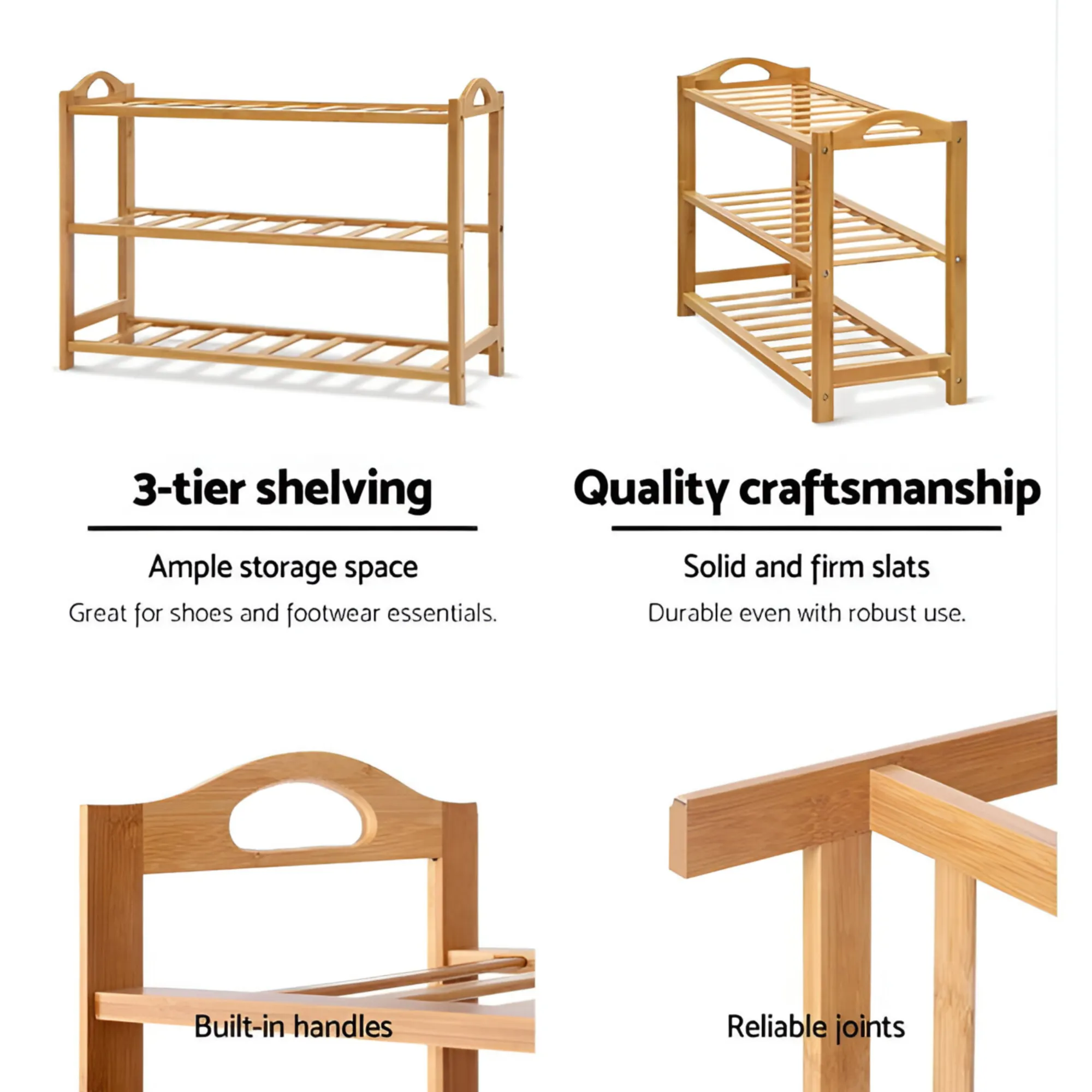 3-Tier Free Standing Bamboo Wood Shoe Rack Sn-019