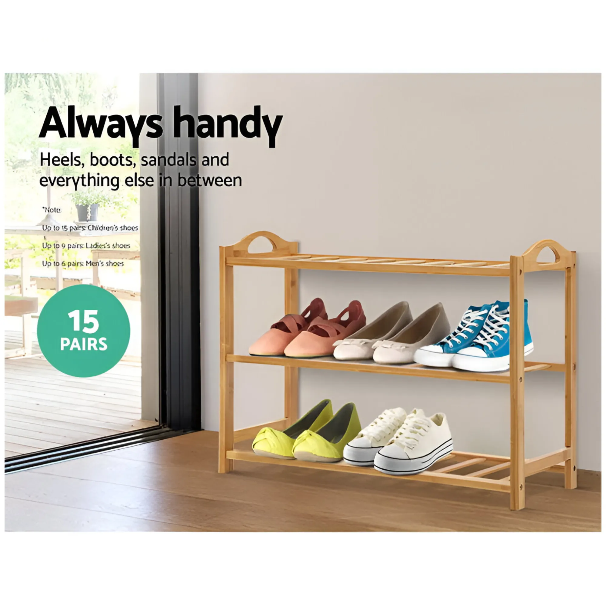 3-Tier Free Standing Bamboo Wood Shoe Rack Sn-019