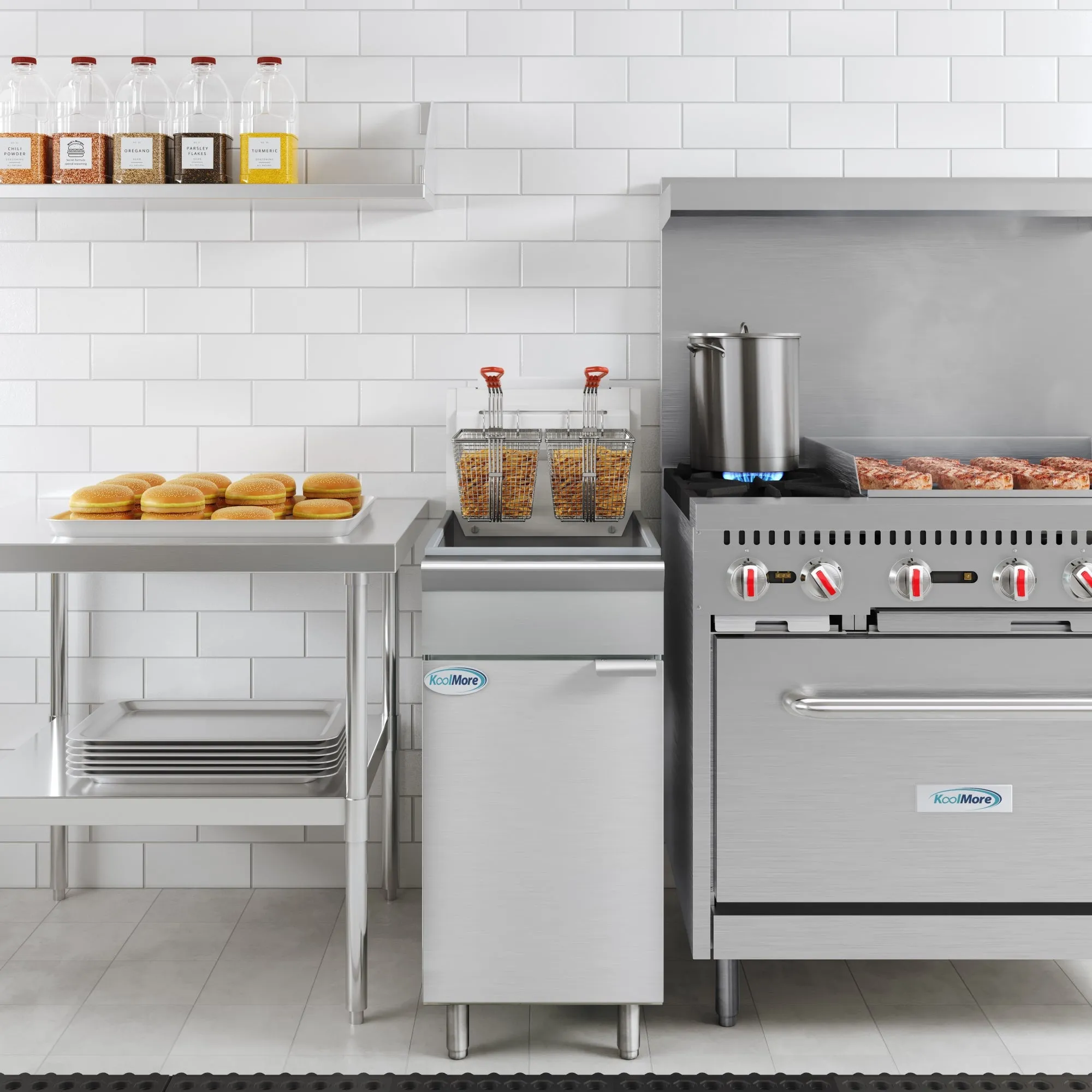 50 lb. Floor Standing Natural Gas Commercial Fryer with 120,000 BTU in Stainless-Steel, ETL Listed (KM-FDF50-NG)
