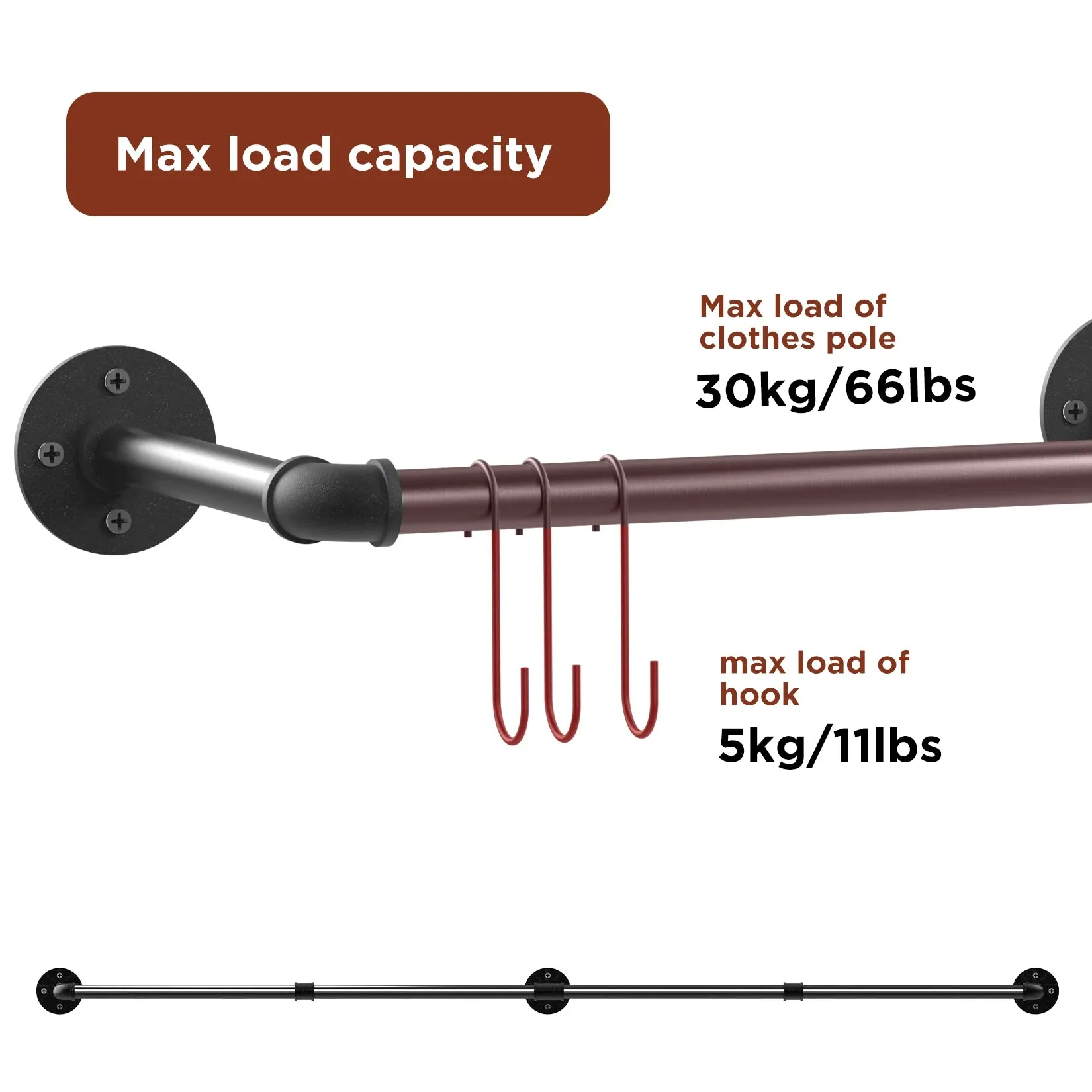 70.8 Wall Mounted Industrial Clothing Rack