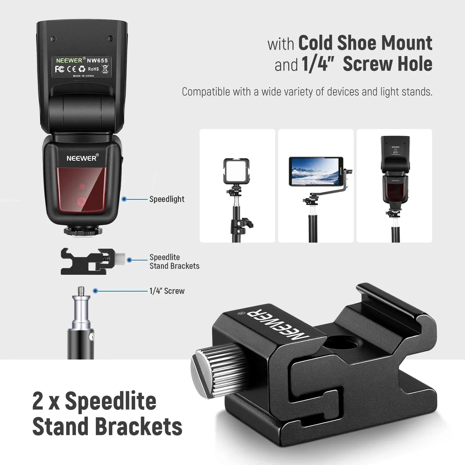 8 Piece Hot Shoe Mount Adapter Kit for Dslr Camera Triple Cold Shoe Mount for Led Light Microphone Stand and Monitor