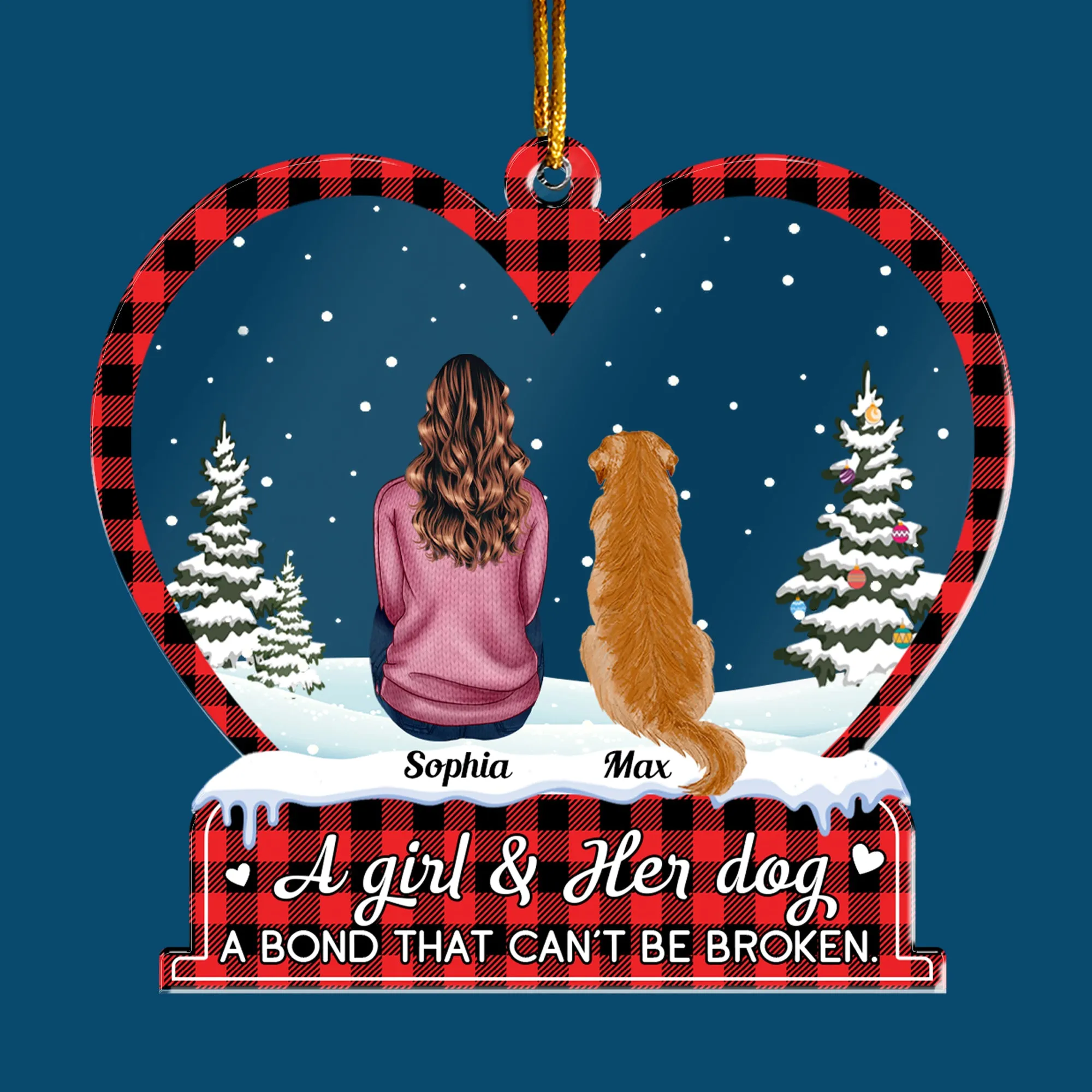 A Girl And Her Pets - Personalized Heart Shaped Acrylic Ornament