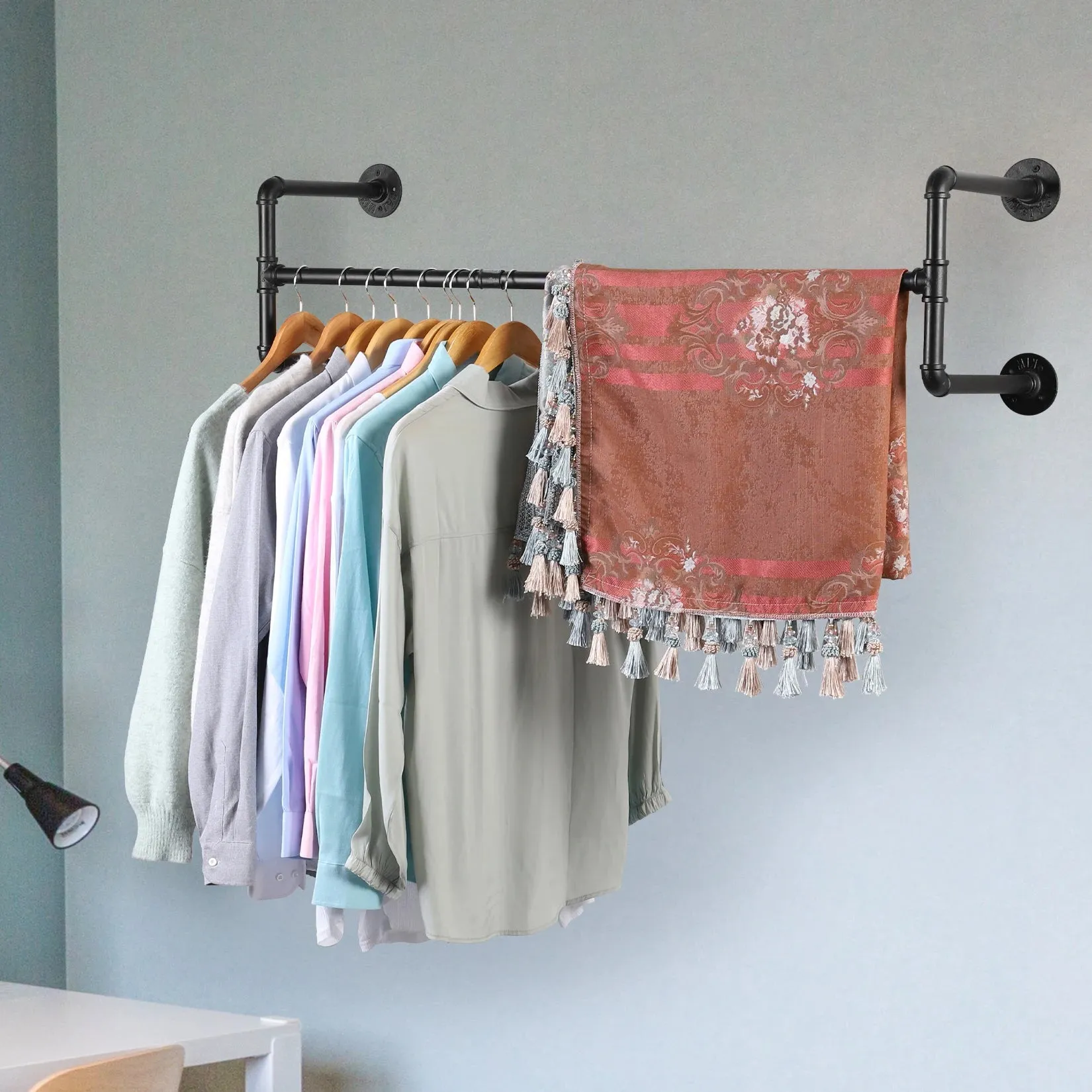 Adjustable Wall Mounted Clothing Rack Heavy Duty 90 / 135 Cm