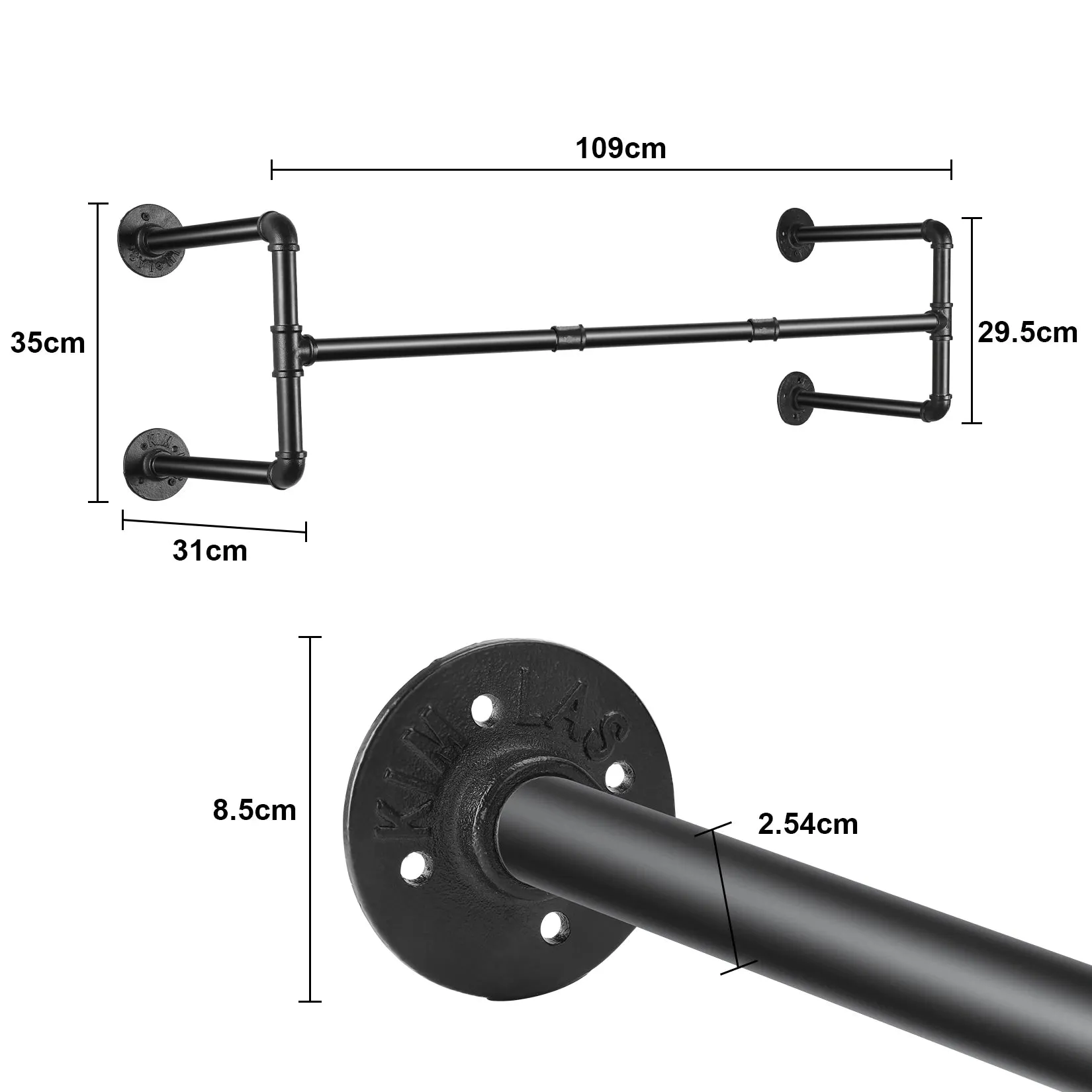 Adjustable Wall Mounted Clothing Rack Heavy Duty 90 / 135 Cm