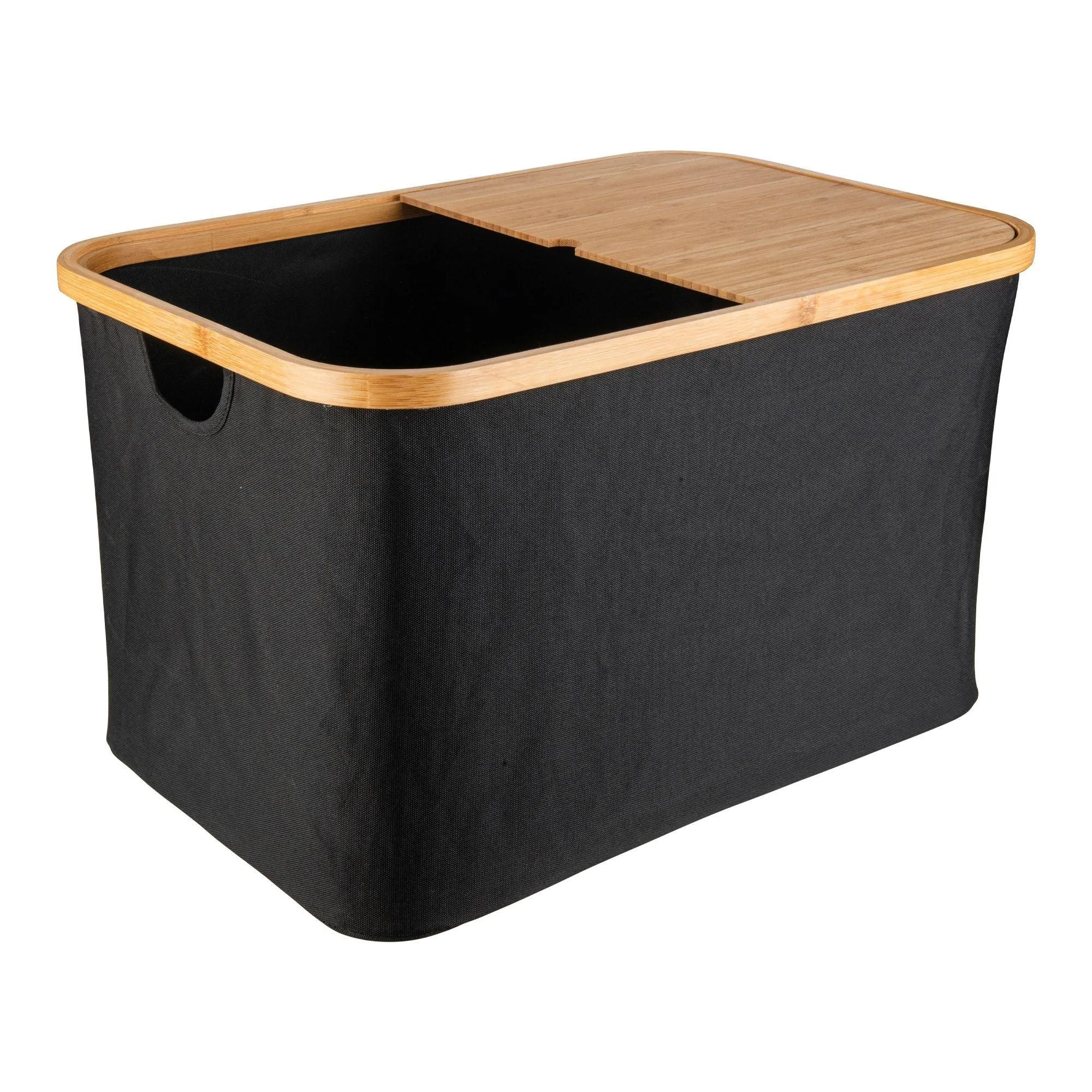 Black Fabric Bamboo Linen Storage Basket - Large
