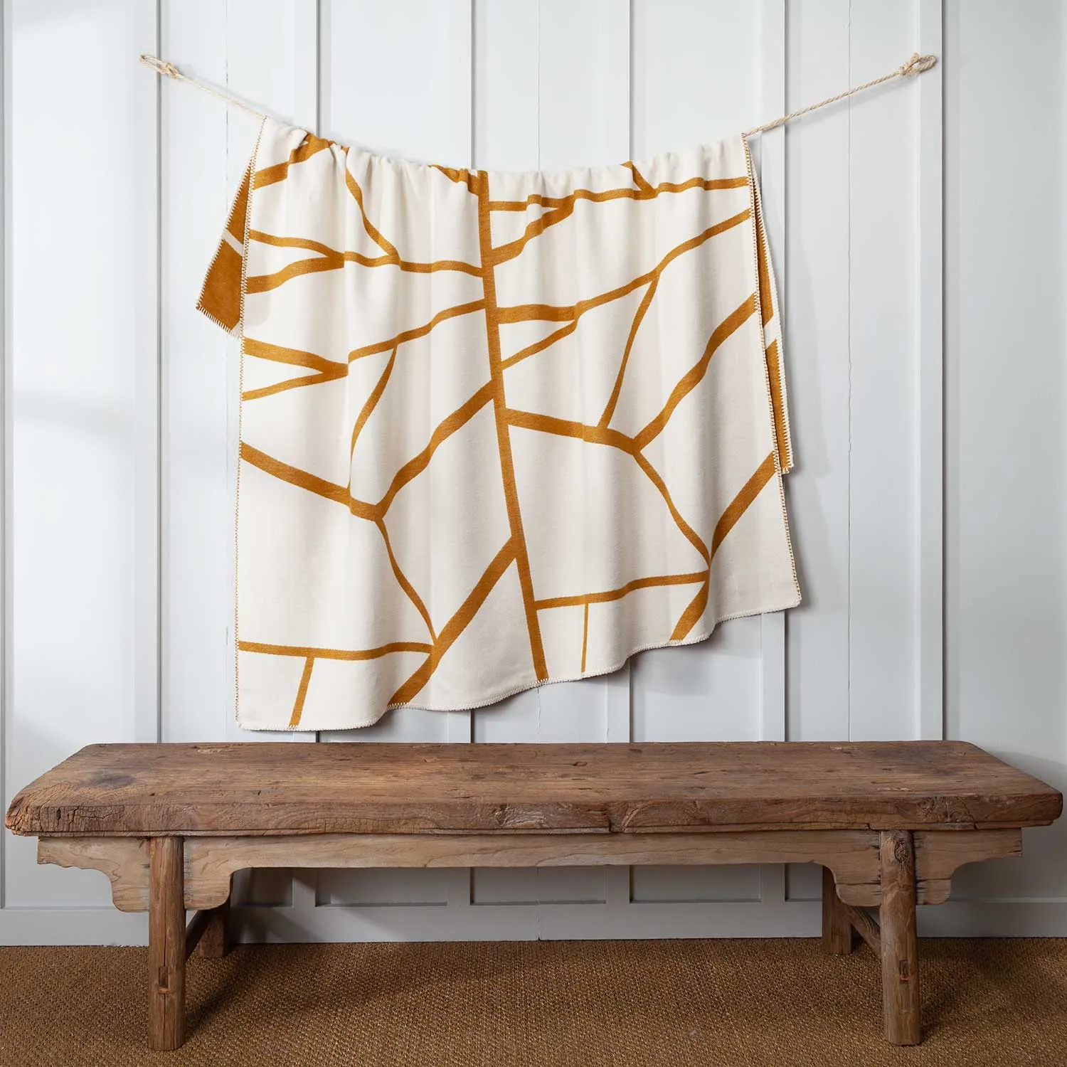 Blanket Stitch Cotton Throw Ochre