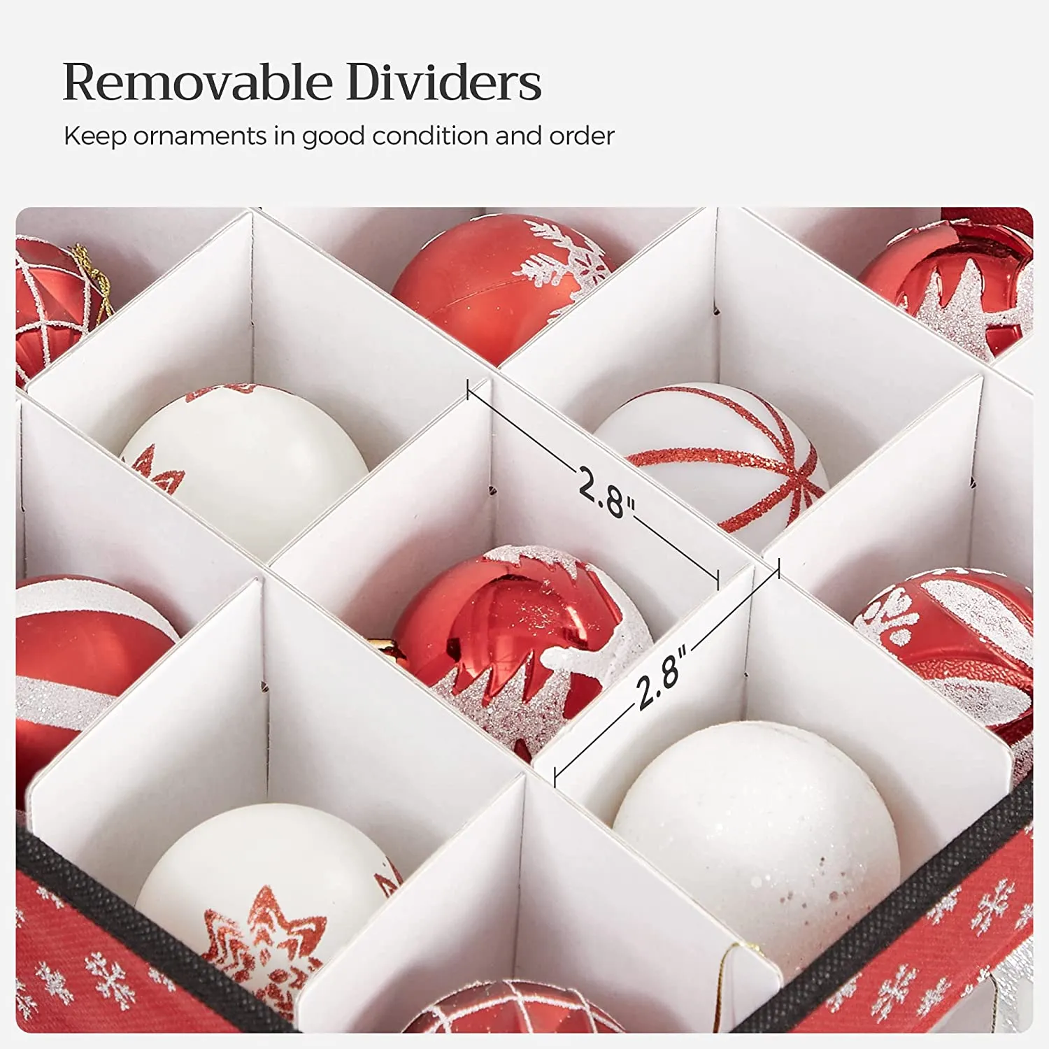 Christmas Ornament Storage, Holds 192 Holiday Ornaments, with Lid, Adjustable Dividers, 2 Handles