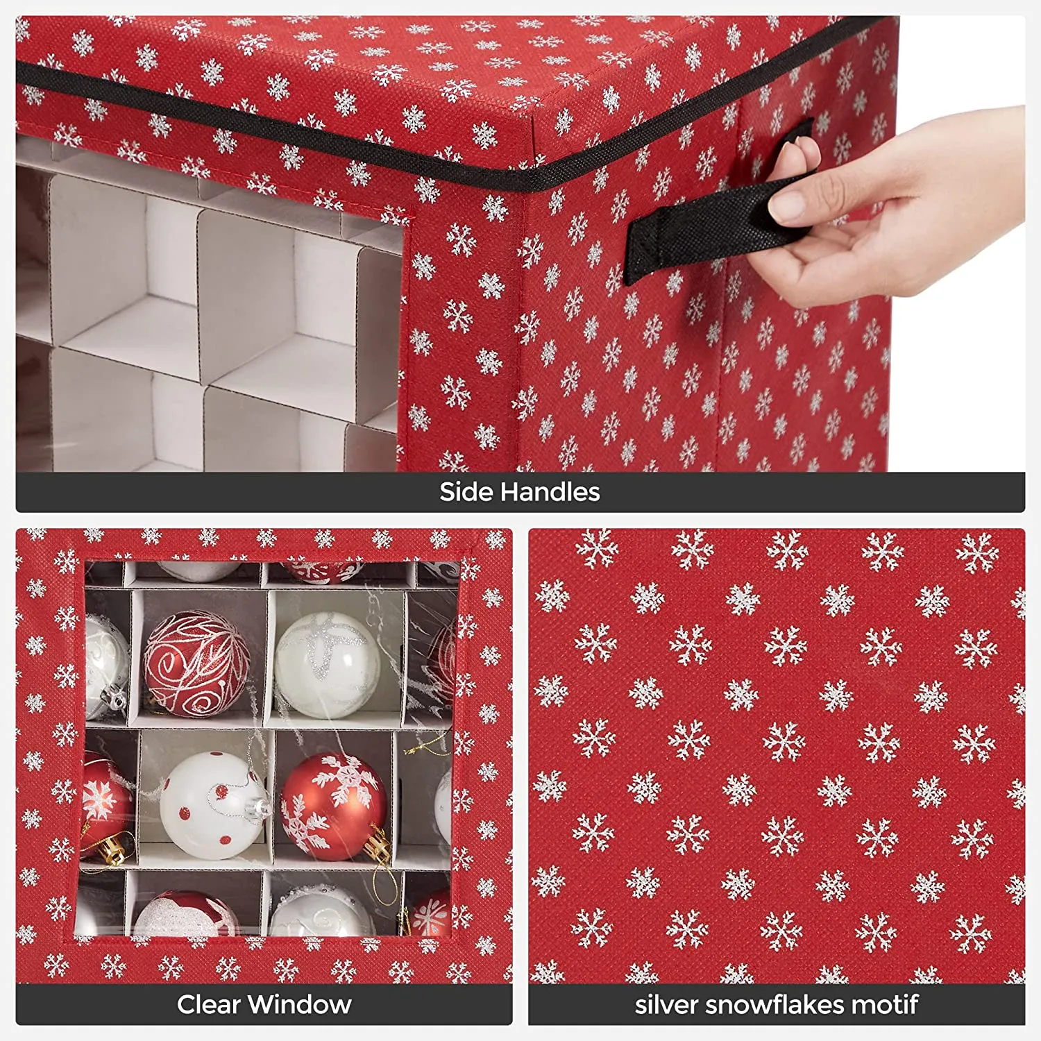 Christmas Ornament Storage, Holds 192 Holiday Ornaments, with Lid, Adjustable Dividers, 2 Handles