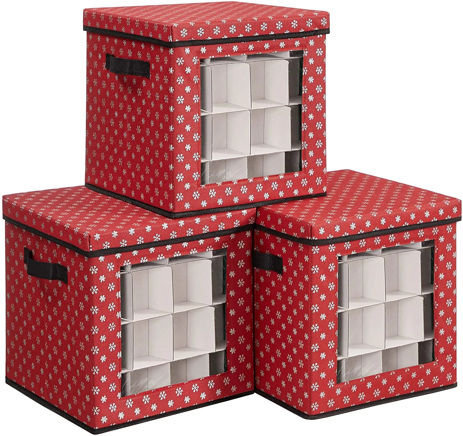 Christmas Ornament Storage, Holds 192 Holiday Ornaments, with Lid, Adjustable Dividers, 2 Handles