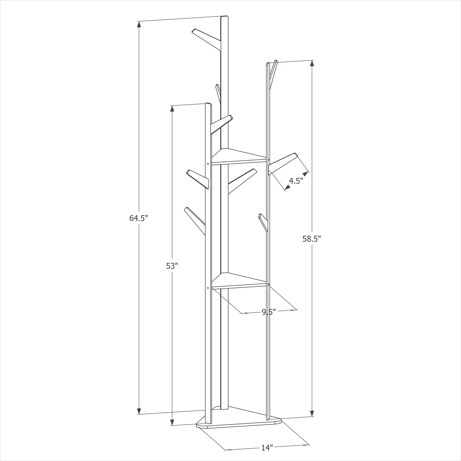 Coat Tree Stand - 3 Tier Shelves