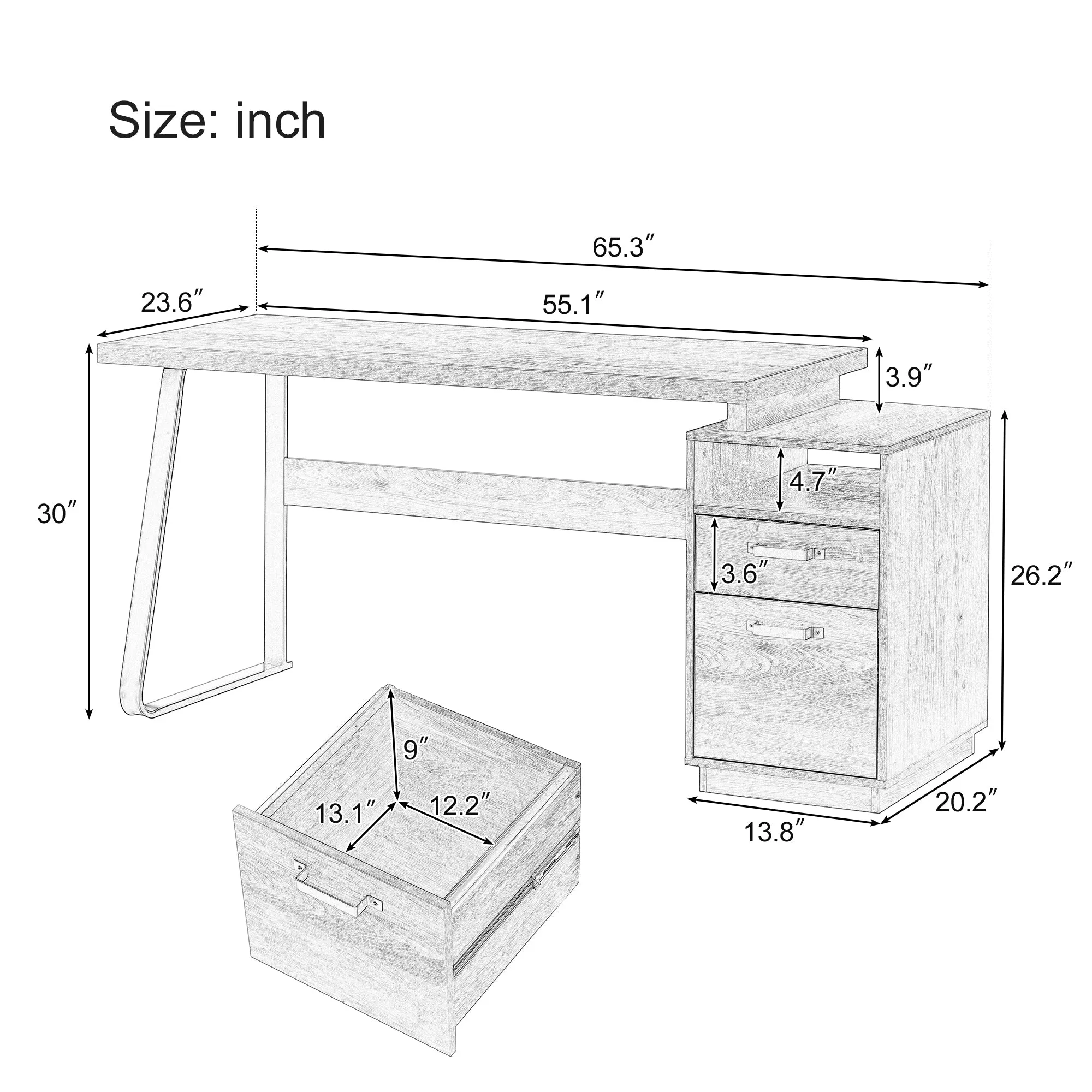 Computer Desk with Drawers 65 inches