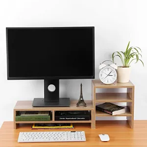 Computer Monitor Stand Riser,Wooden Laptop TV Stand Desktop Riser with 3-Tier Desktop Storage Desk Organizer for Home Office (Light Walnut)