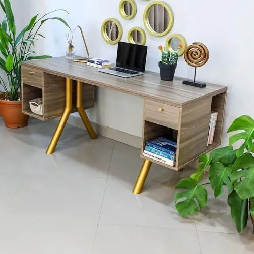 Eclectic Office Desk with Bookshelf