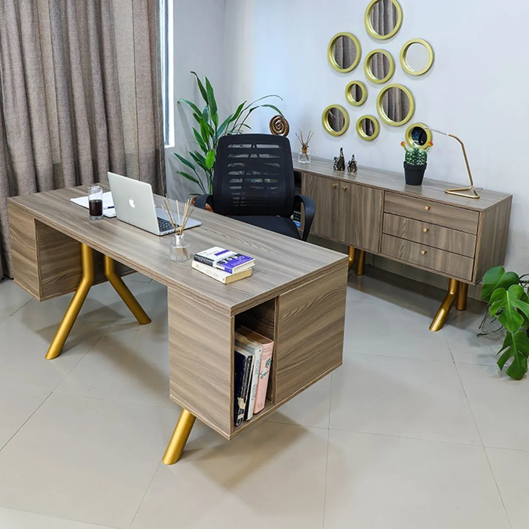 Eclectic Office Desk with Bookshelf