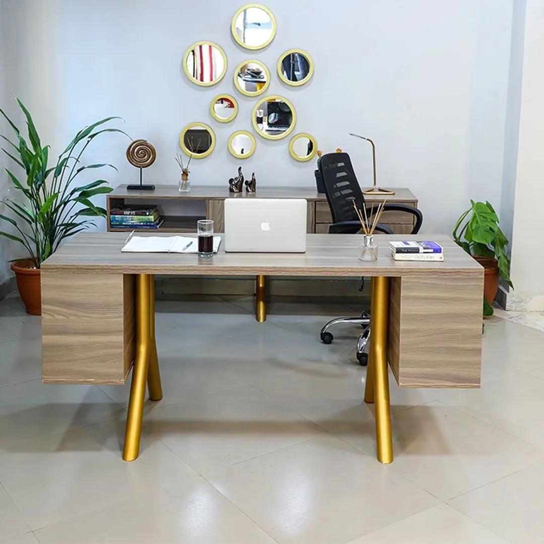 Eclectic Office Desk with Bookshelf