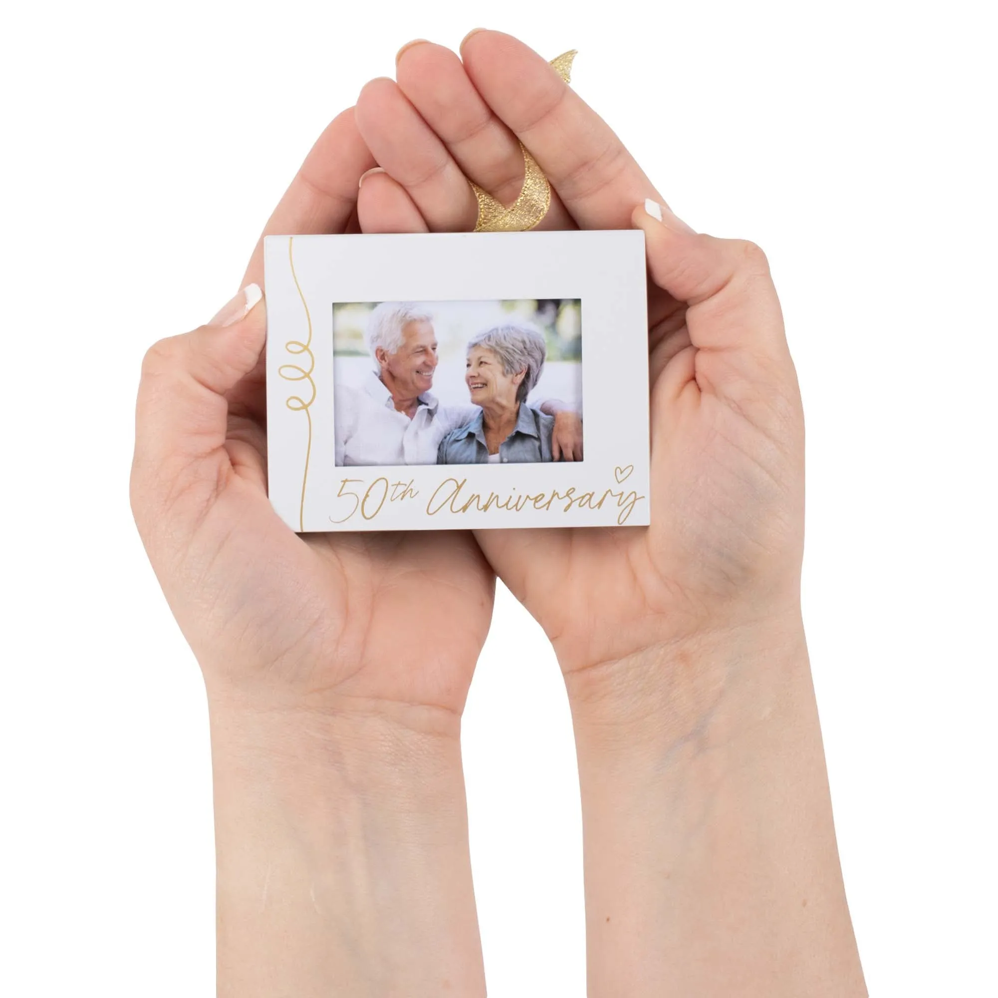 Elanze Designs 50th Anniversary White 4 x 3 Metal Mini Picture Frame Christmas Ornament