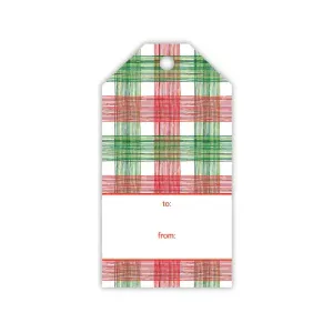 Handpainted Red and Green Plaid Gift Tag