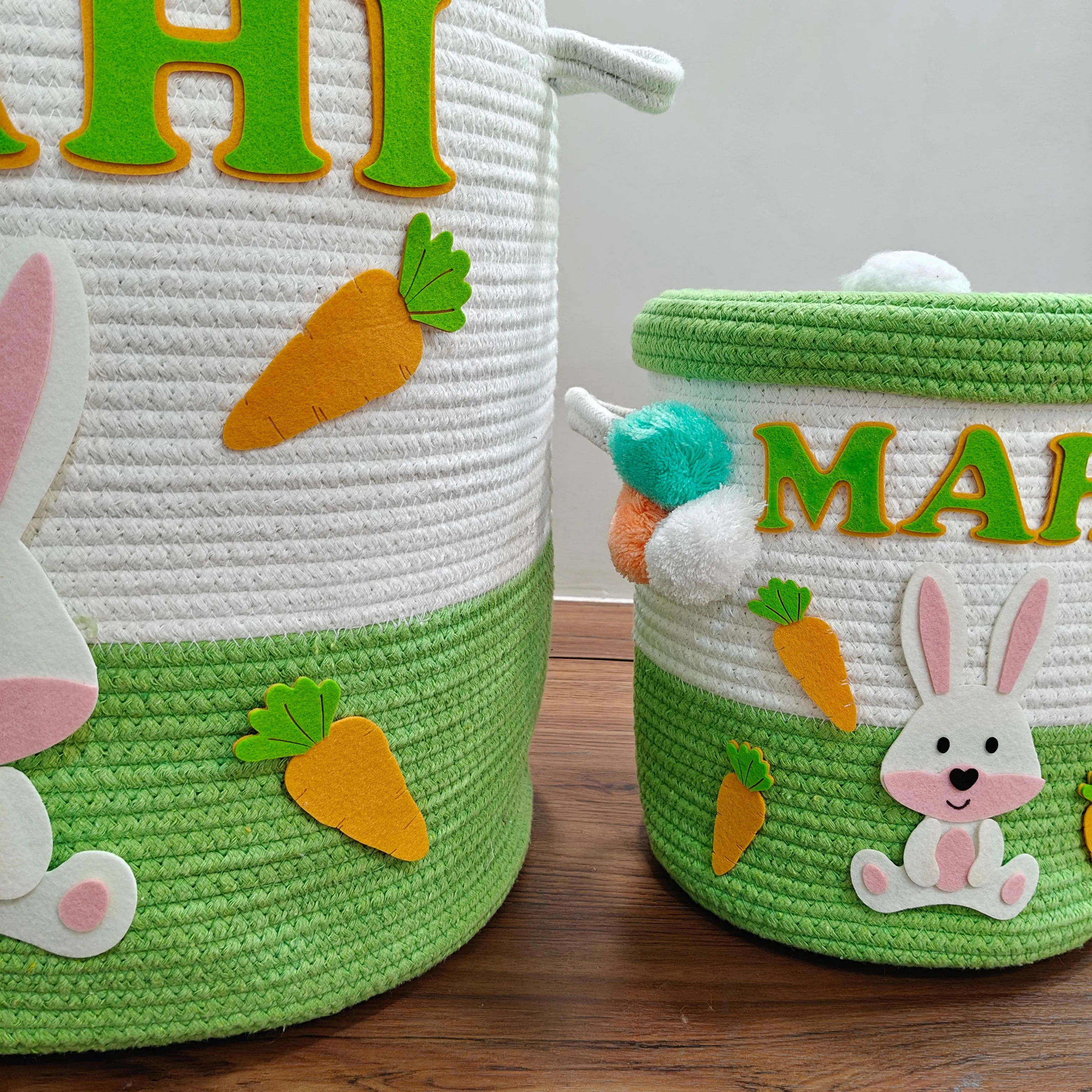 Jute Cotton Storage Basket  with Lid -Bunny Bounty