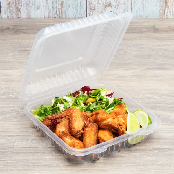 Karat 9"x 9" PP Plastic Hinged Containers, Clear - 200 pcs