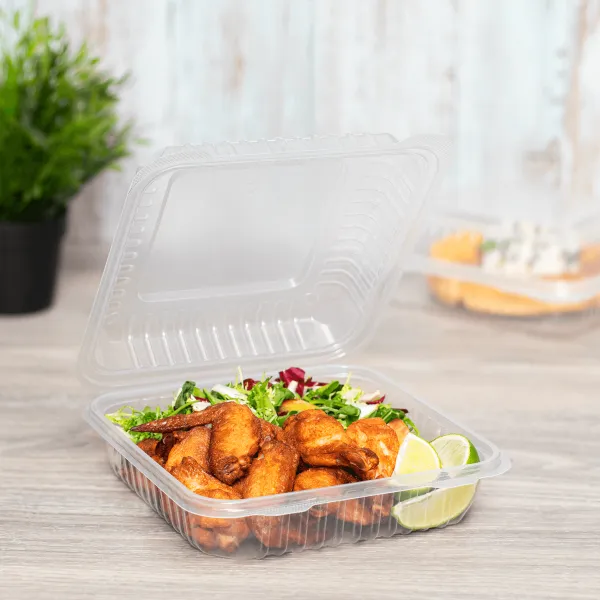 Karat 9"x 9" PP Plastic Hinged Containers, Clear - 200 pcs
