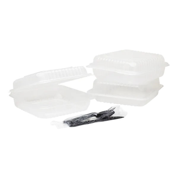 Karat 9"x 9" PP Plastic Hinged Containers, Clear - 200 pcs