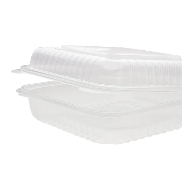 Karat 9"x 9" PP Plastic Hinged Containers, Clear - 200 pcs