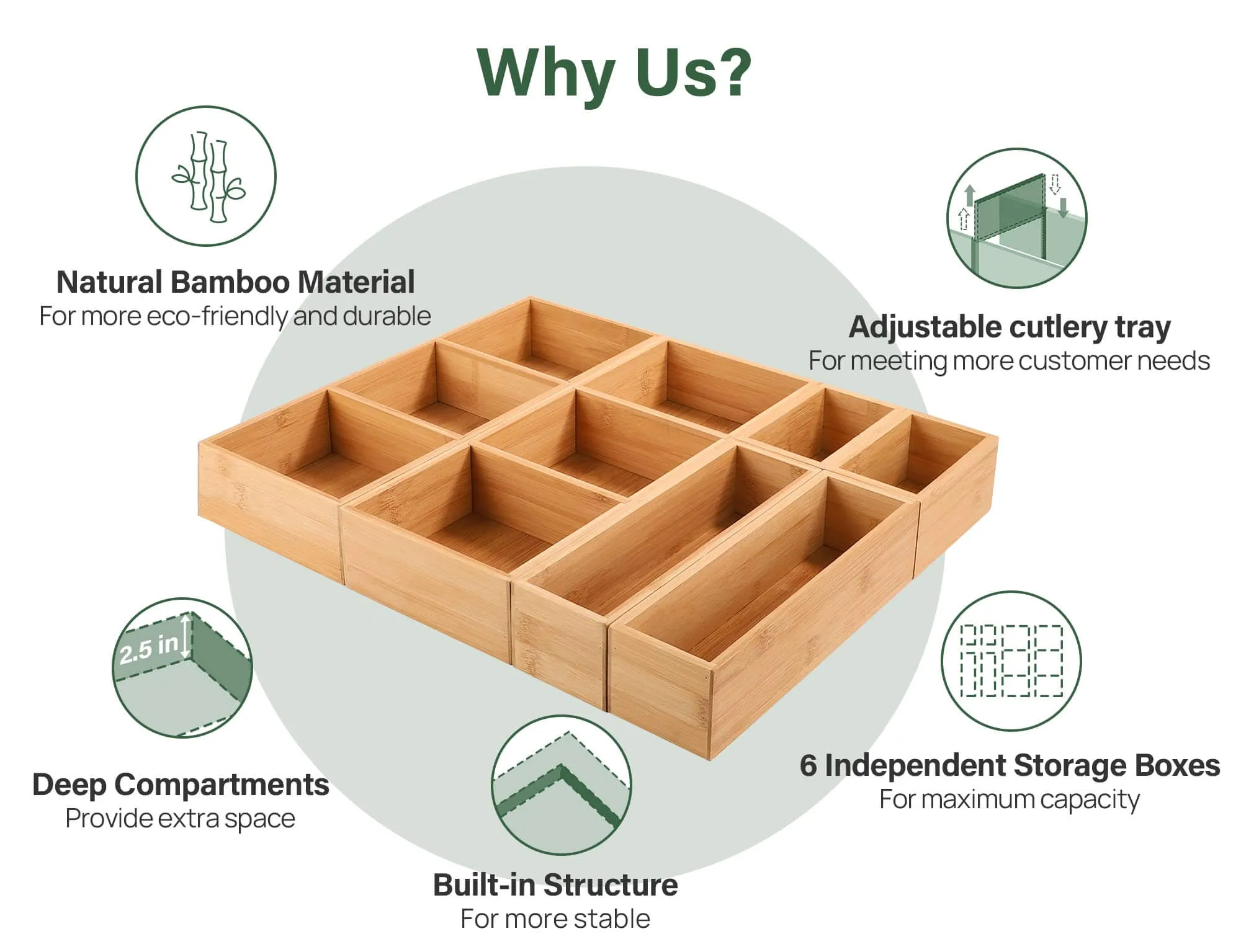 Kootek 6 Pcs Bamboo Drawer Organizer Utensil Tray Kitchen Storage Box 3-Size Versatile Dividers Cutlery Holders Bins Containers for Flatware Kitchen Utensils