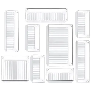Kootek 9 Pcs Drawer Organizer 4-Size Bathroom Drawer Organizers Clear Plastic Desk Storage Bins Vanity Makeup Drawer Dividers for Jewelry Dresser Bedroom Kitchen Gadgets Office (Clear)