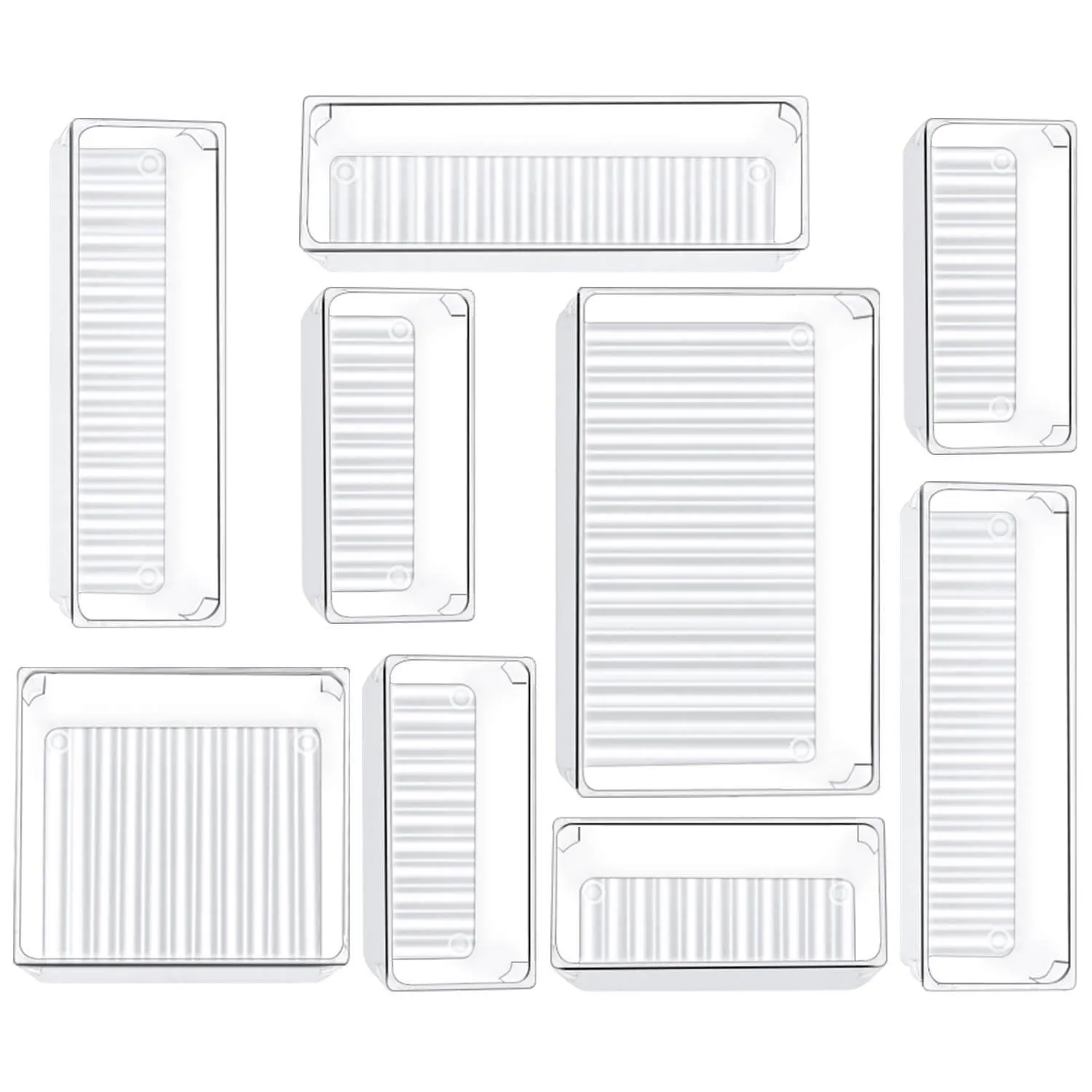 Kootek 9 Pcs Drawer Organizer 4-Size Bathroom Drawer Organizers Clear Plastic Desk Storage Bins Vanity Makeup Drawer Dividers for Jewelry Dresser Bedroom Kitchen Gadgets Office (Clear)