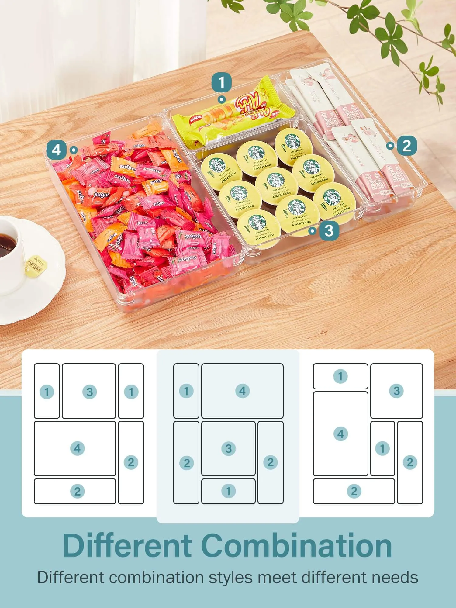 Kootek 9 Pcs Drawer Organizer 4-Size Bathroom Drawer Organizers Clear Plastic Desk Storage Bins Vanity Makeup Drawer Dividers for Jewelry Dresser Bedroom Kitchen Gadgets Office (Clear)