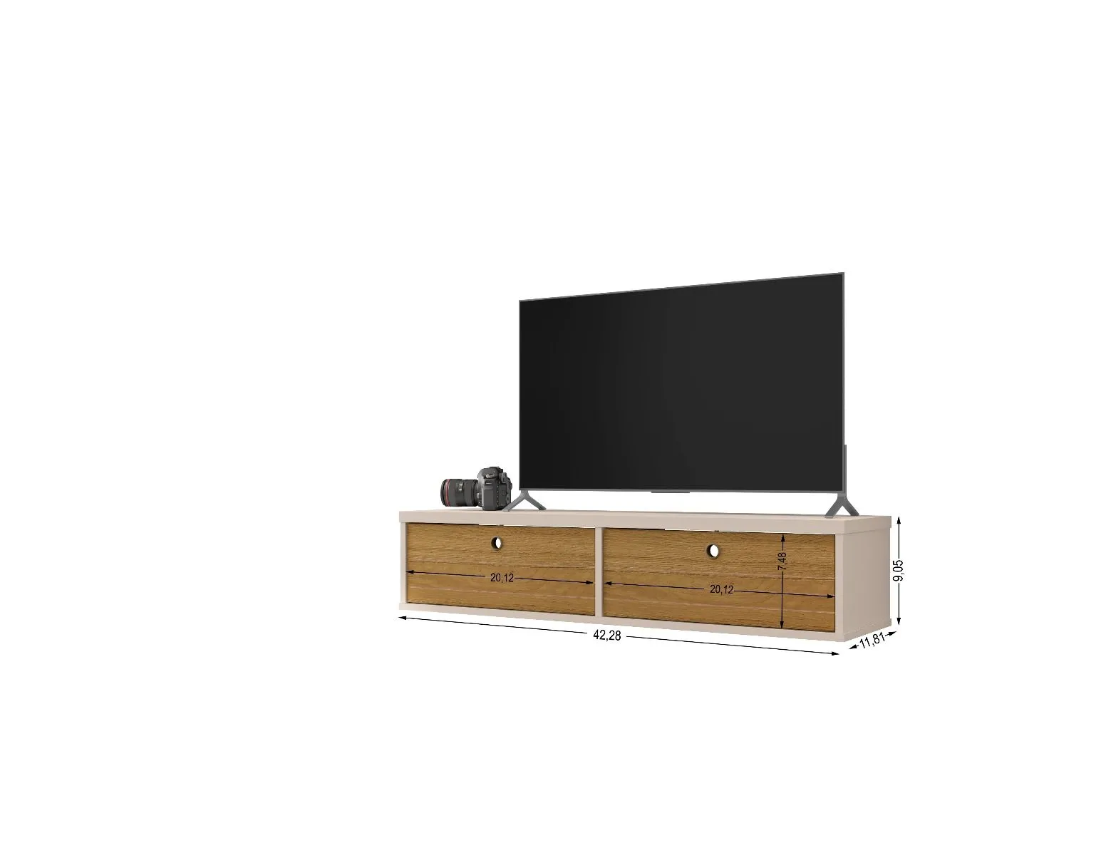 Liberty 42.28 Mid-Century Modern Floating Office Desk with 2 Shelves in Off White and Cinnamon