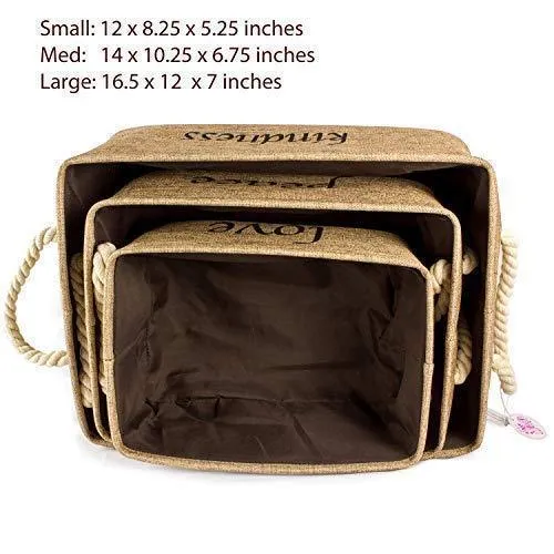 Lilly's Love Storage Baskets Organizer Set, 3 Pack Burlap Nesting - Popular Canvas Storage Bins for Closet, Kitchen or Bathroom Organizing