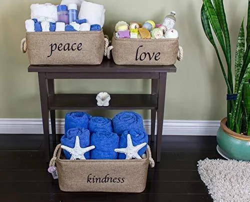 Lilly's Love Storage Baskets Organizer Set, 3 Pack Burlap Nesting - Popular Canvas Storage Bins for Closet, Kitchen or Bathroom Organizing