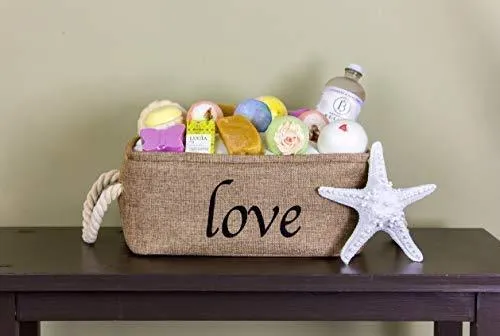Lilly's Love Storage Baskets Organizer Set, 3 Pack Burlap Nesting - Popular Canvas Storage Bins for Closet, Kitchen or Bathroom Organizing