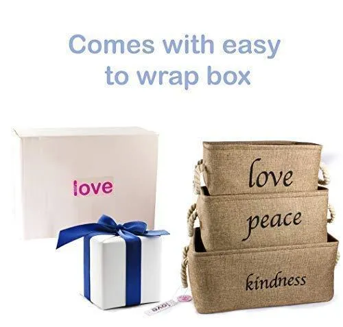 Lilly's Love Storage Baskets Organizer Set, 3 Pack Burlap Nesting - Popular Canvas Storage Bins for Closet, Kitchen or Bathroom Organizing