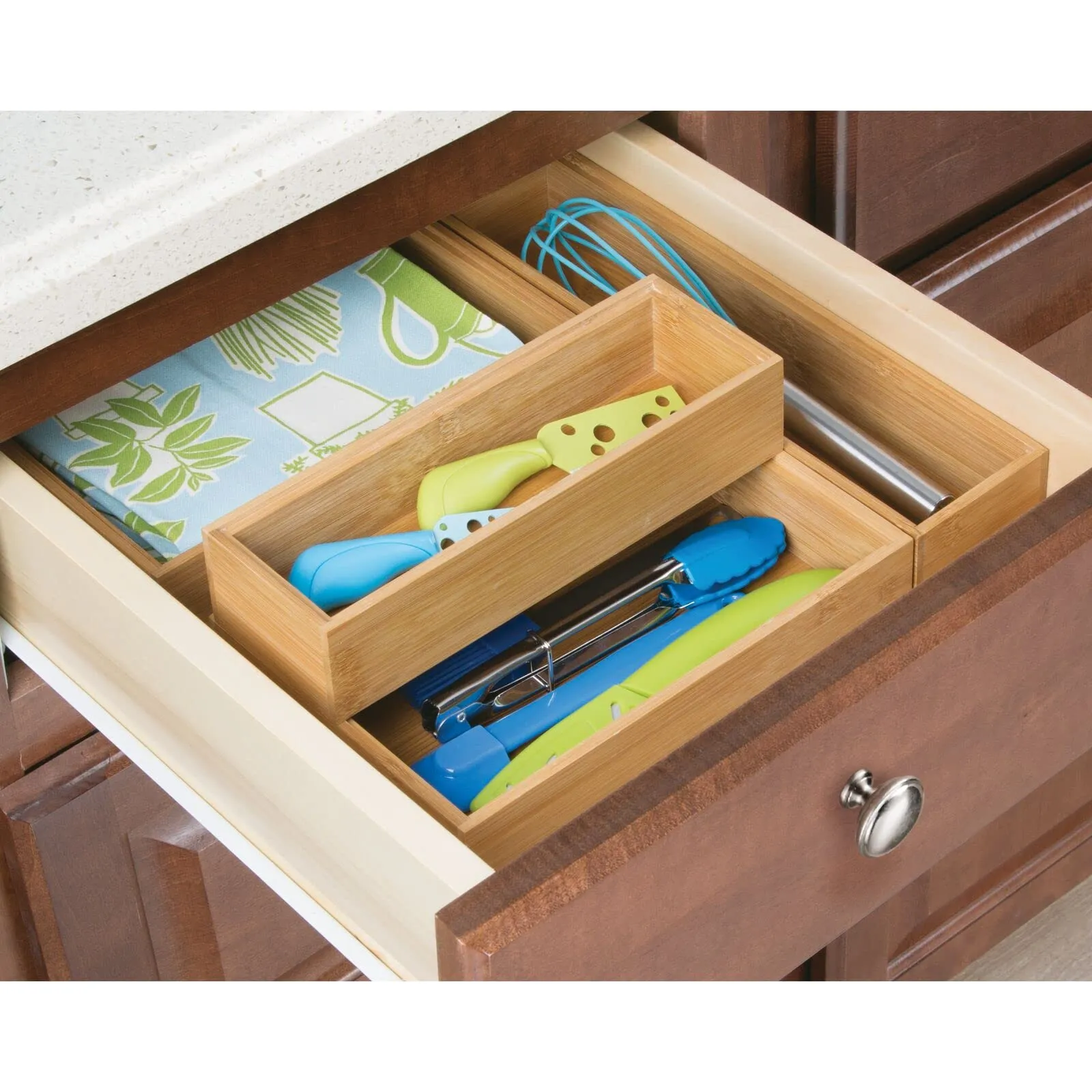 mDesign: Wooden Bamboo Office Drawer Organizer Box