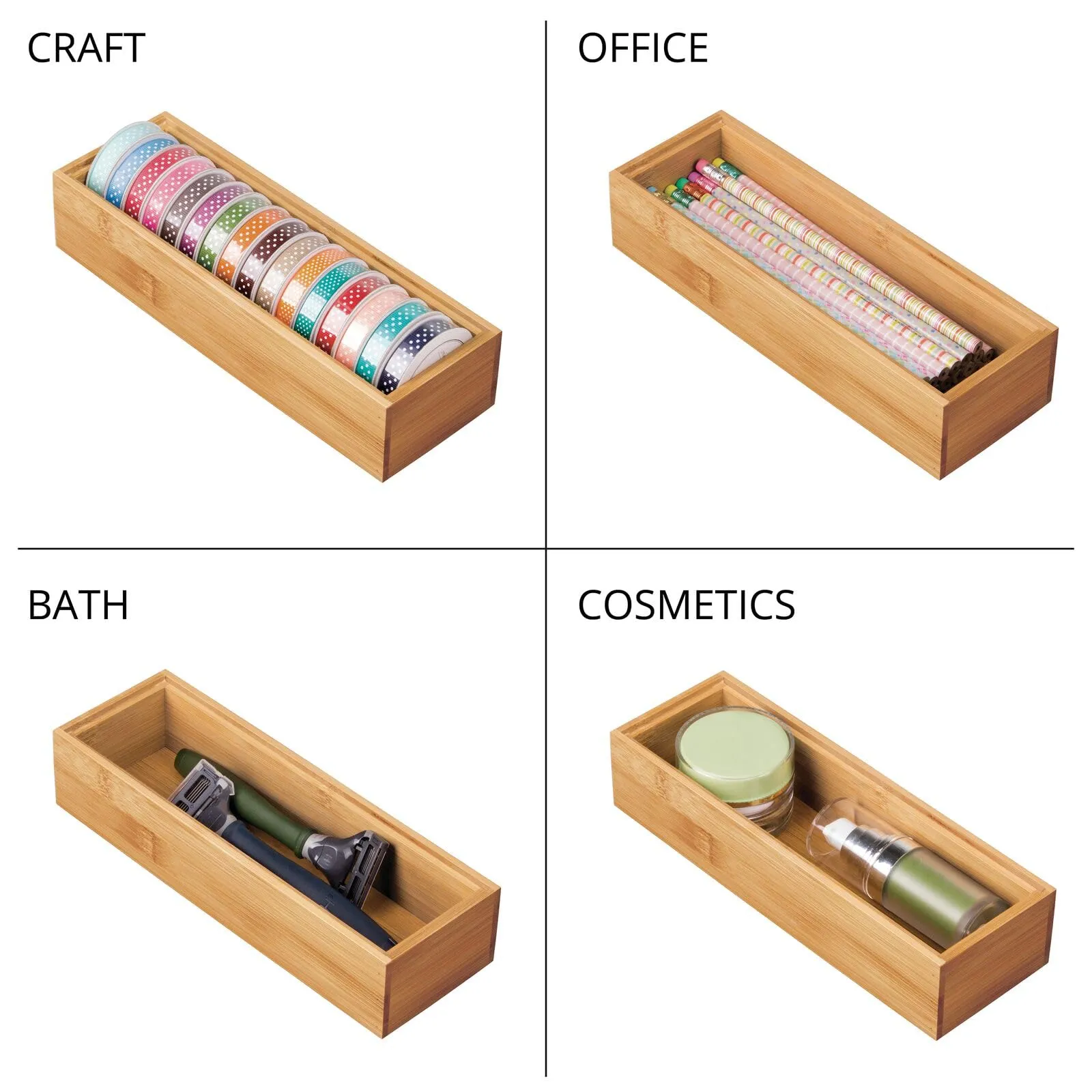 mDesign: Wooden Bamboo Office Drawer Organizer Box