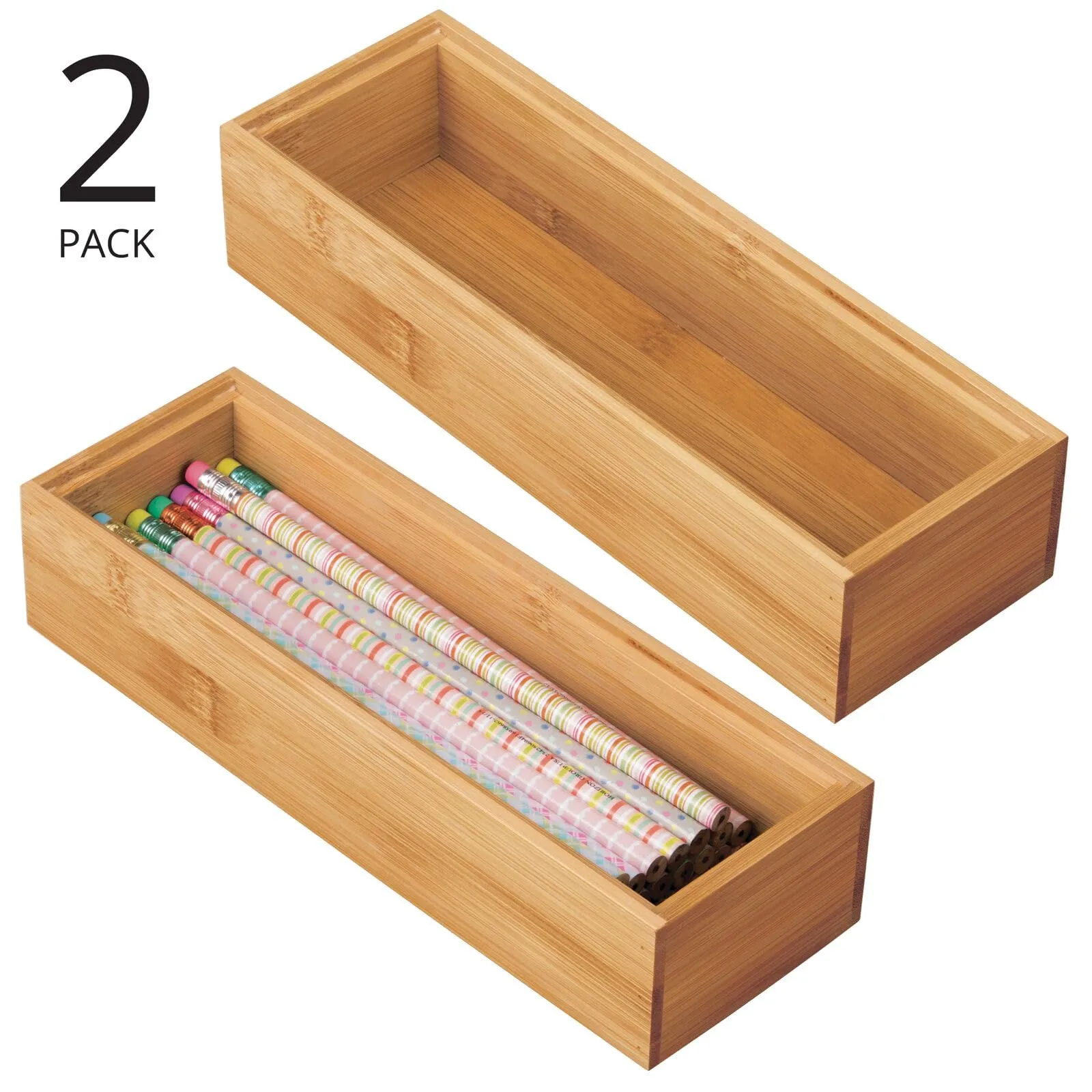 mDesign: Wooden Bamboo Office Drawer Organizer Box