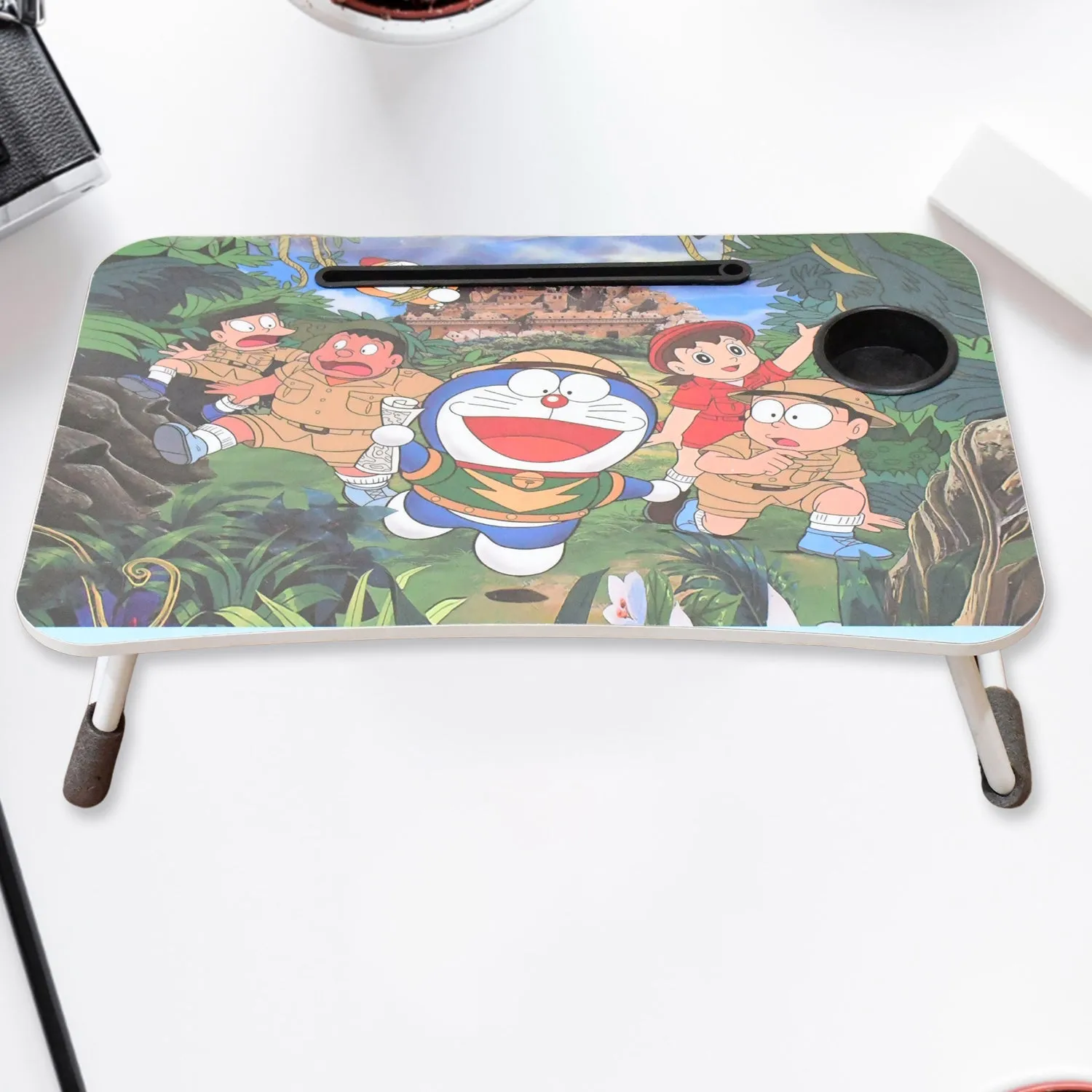 Multi-Purpose Laptop Desk for Study and Reading with Foldable, Cupholder & Drawer (1 Pc / Mix Catoon Design / 5838 Cm)