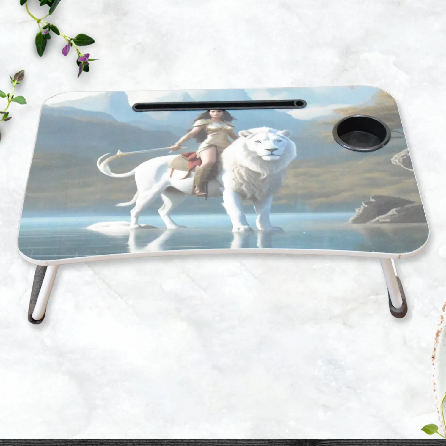 Multi-Purpose Laptop Desk for Study and Reading with Foldable, Cupholder & Drawer (1 Pc / Mix Catoon Design / 5838 Cm)