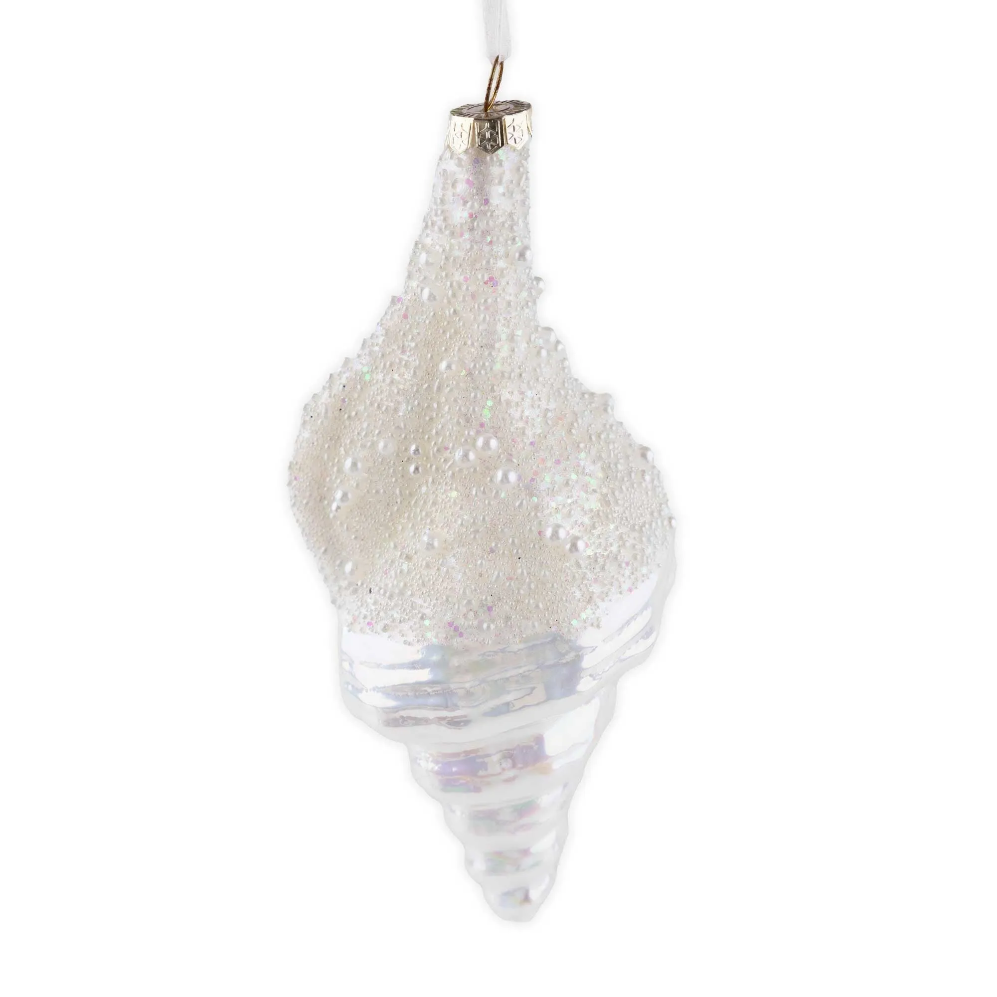 Pearl Shimmer Whelk Shell Glass Christmas Ornament