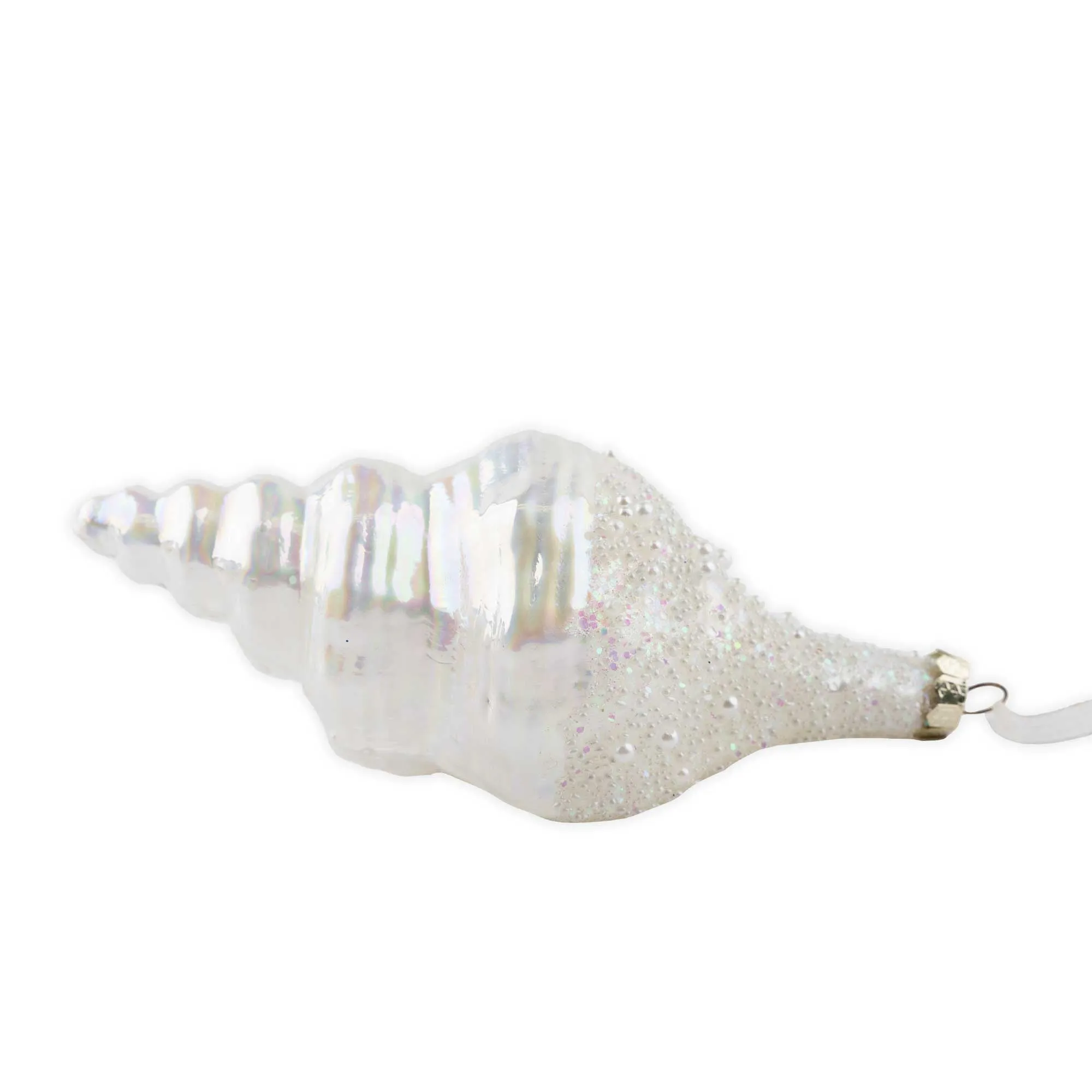 Pearl Shimmer Whelk Shell Glass Christmas Ornament