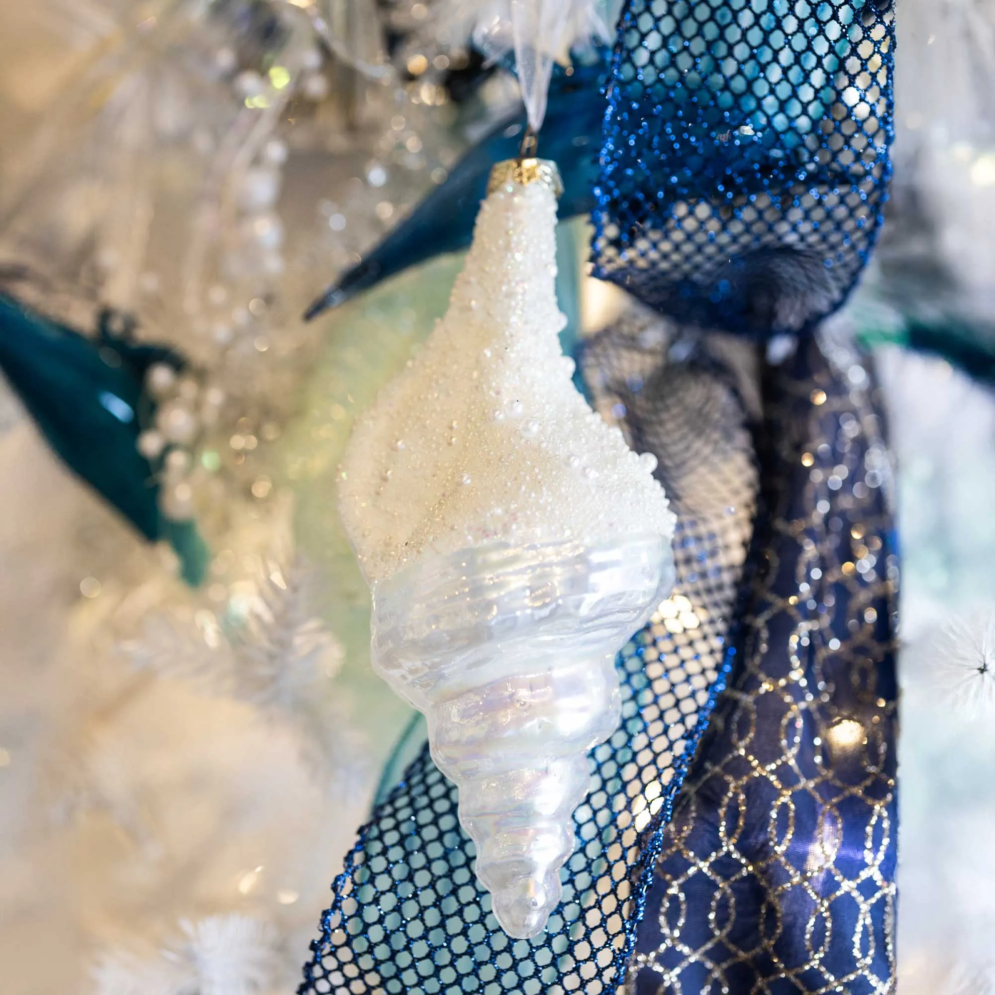 Pearl Shimmer Whelk Shell Glass Christmas Ornament