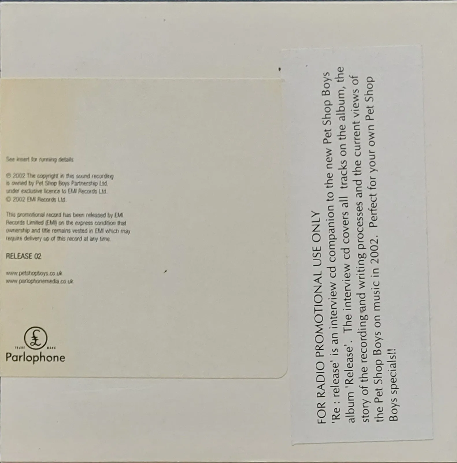 Pet Shop Boys: RE:RELEASE - UK Promo Interview CD (M/EX)