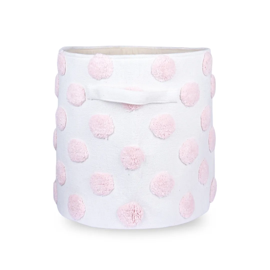 PomPom Large Round Pink Toy Storage Basket