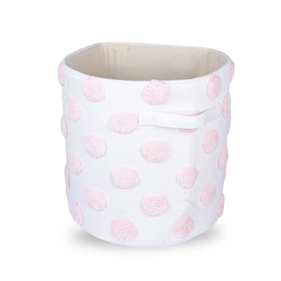 PomPom Large Round Pink Toy Storage Basket