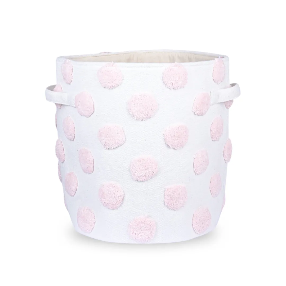 PomPom Large Round Pink Toy Storage Basket